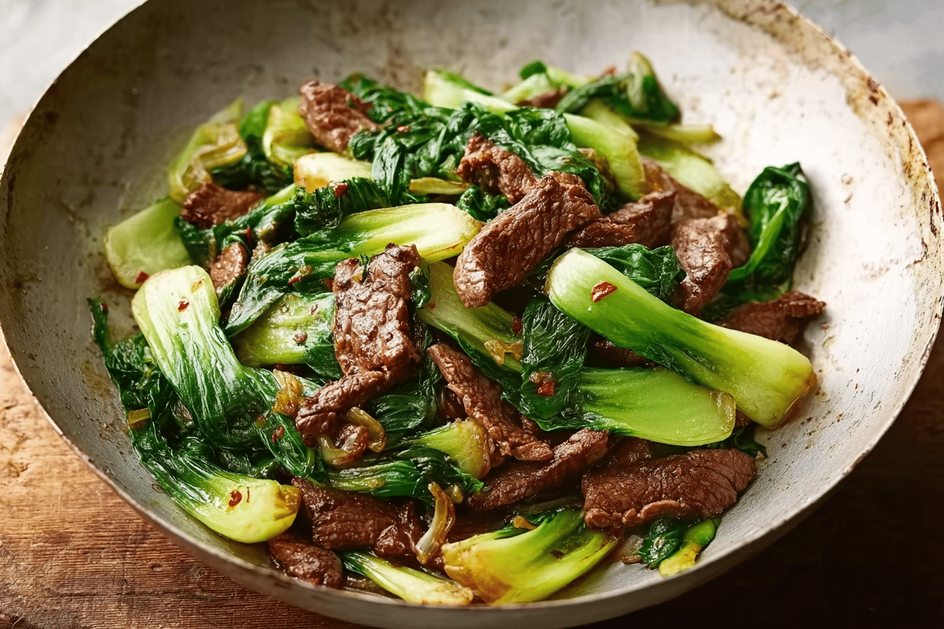 Stir-Fried Beef with Bok Choy in Garlic-Ginger Sauce