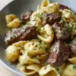 Garlic Butter Steak Bites & Creamy Parmesan Shells