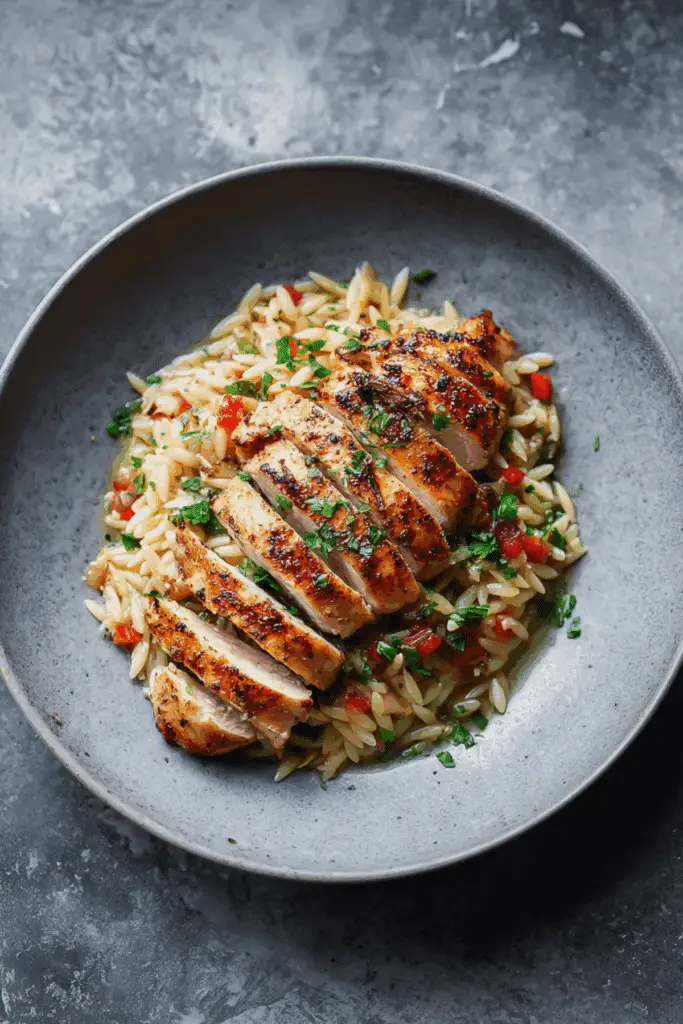 Aglio e Olio Orzo with Paprika Chicken