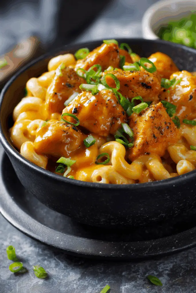 Honey Buffalo Chicken Bites with Mac N Cheese