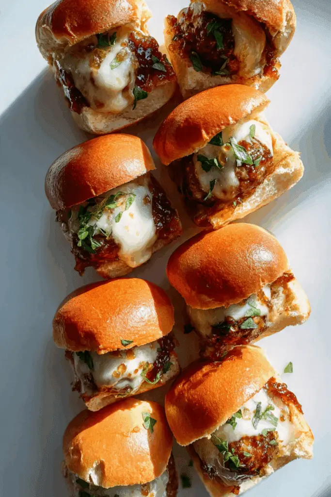 Hawaiian Roll Meatballs Sliders with hot honey