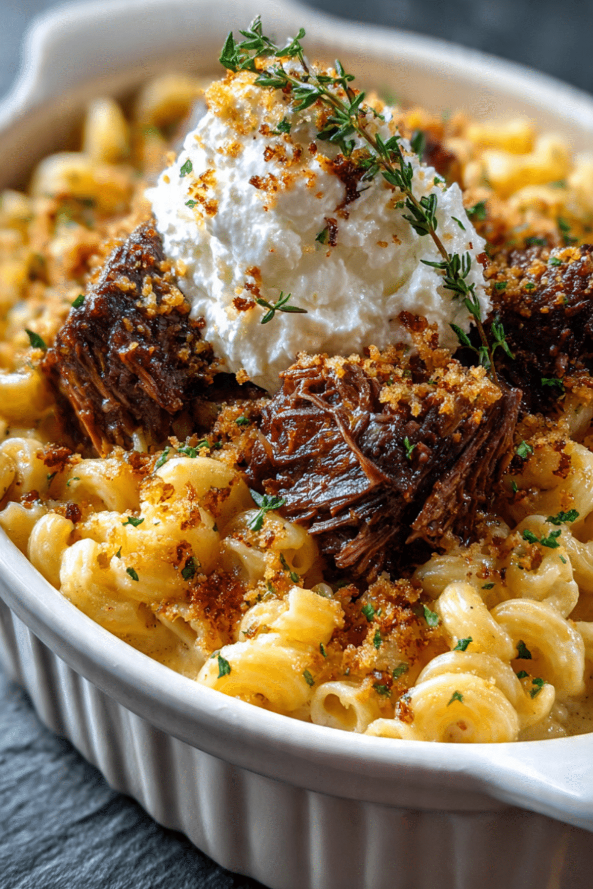 Braised Short Ribs over Mac & Cheese
