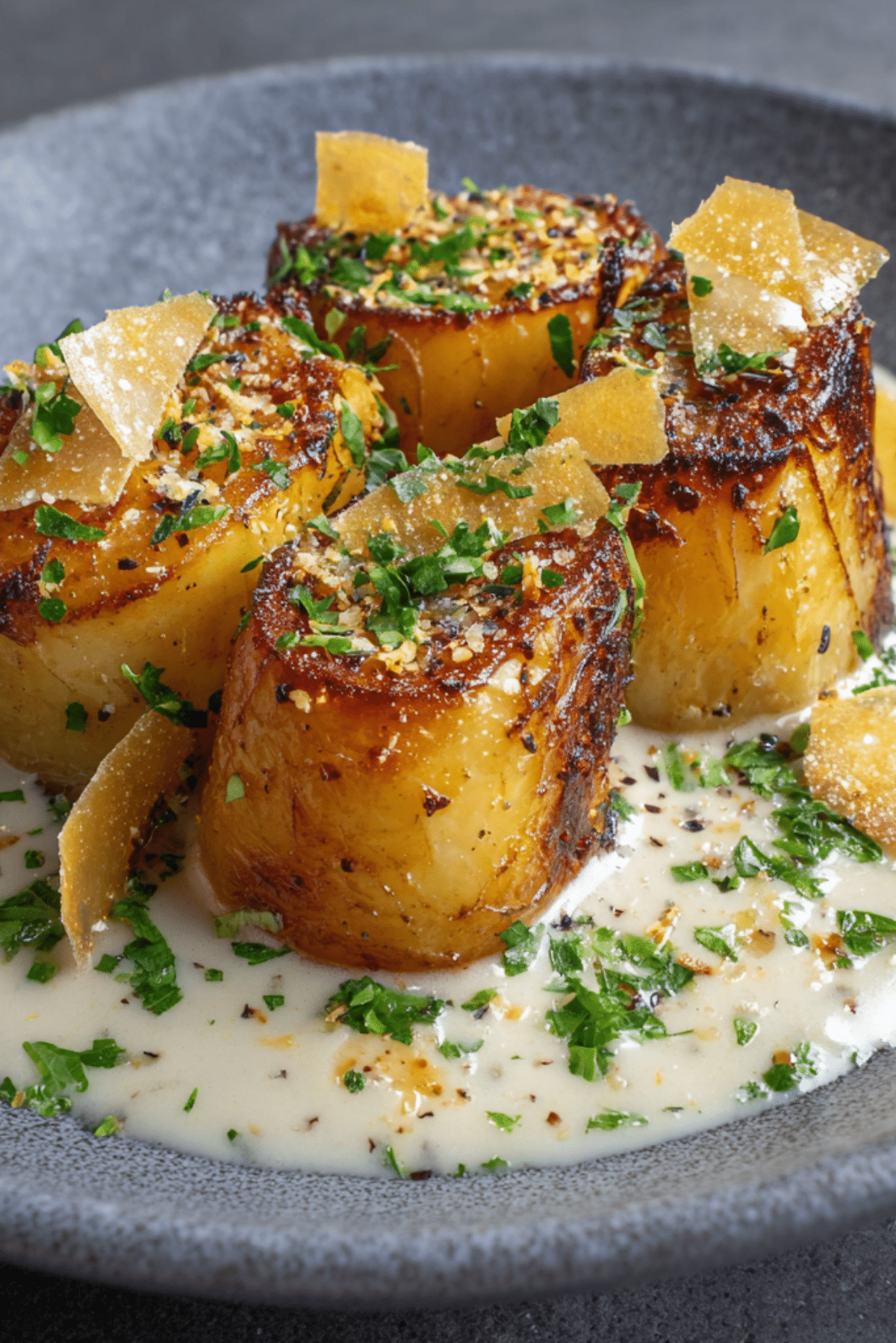 Fondant Potatoes with Cacio e Pepe Sauce