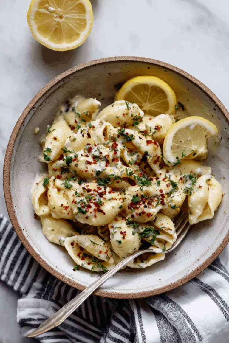 Burrata Pasta Shells with Roasted Garlic & Lemon Cream