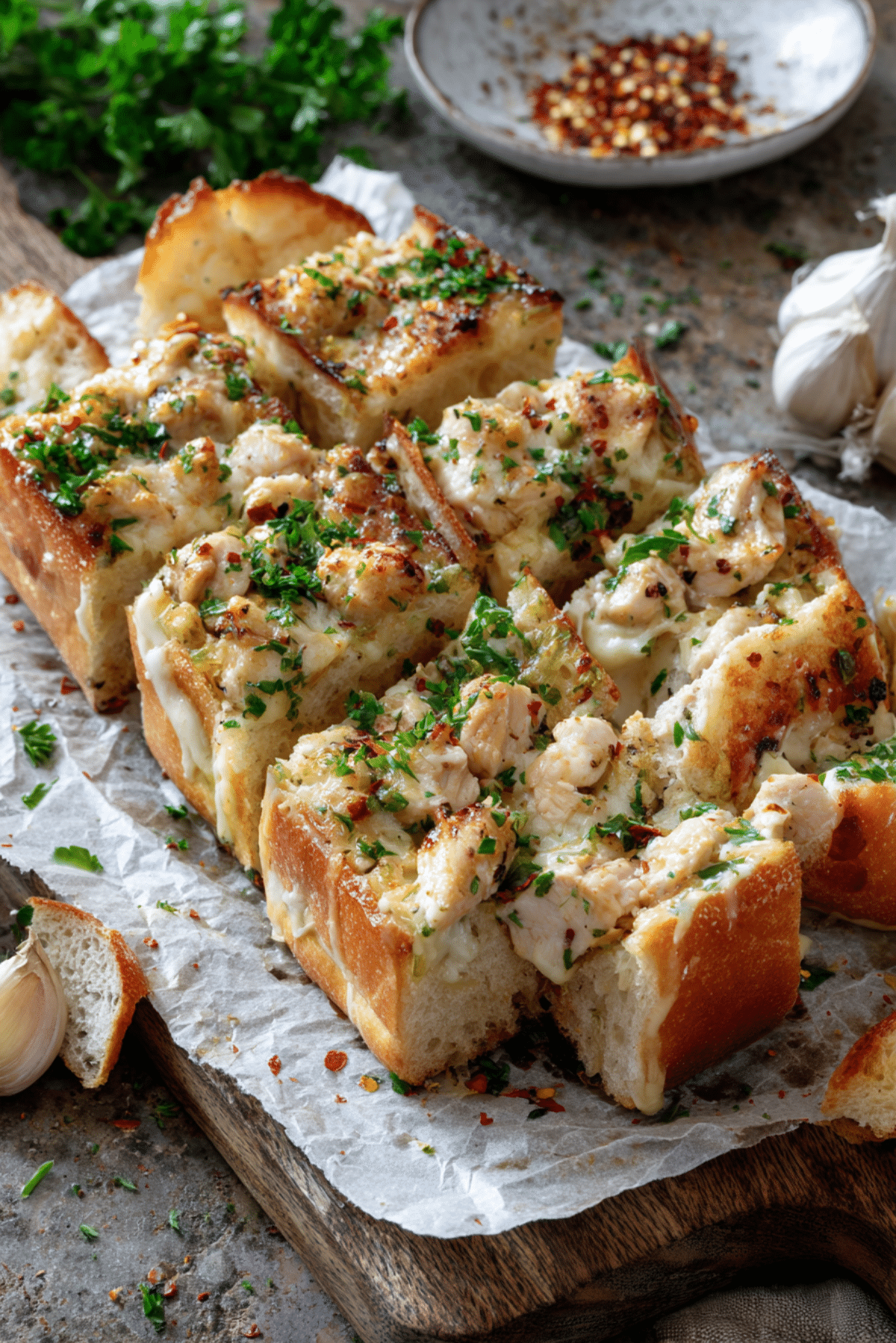 Chicken Alfredo Garlic Bread