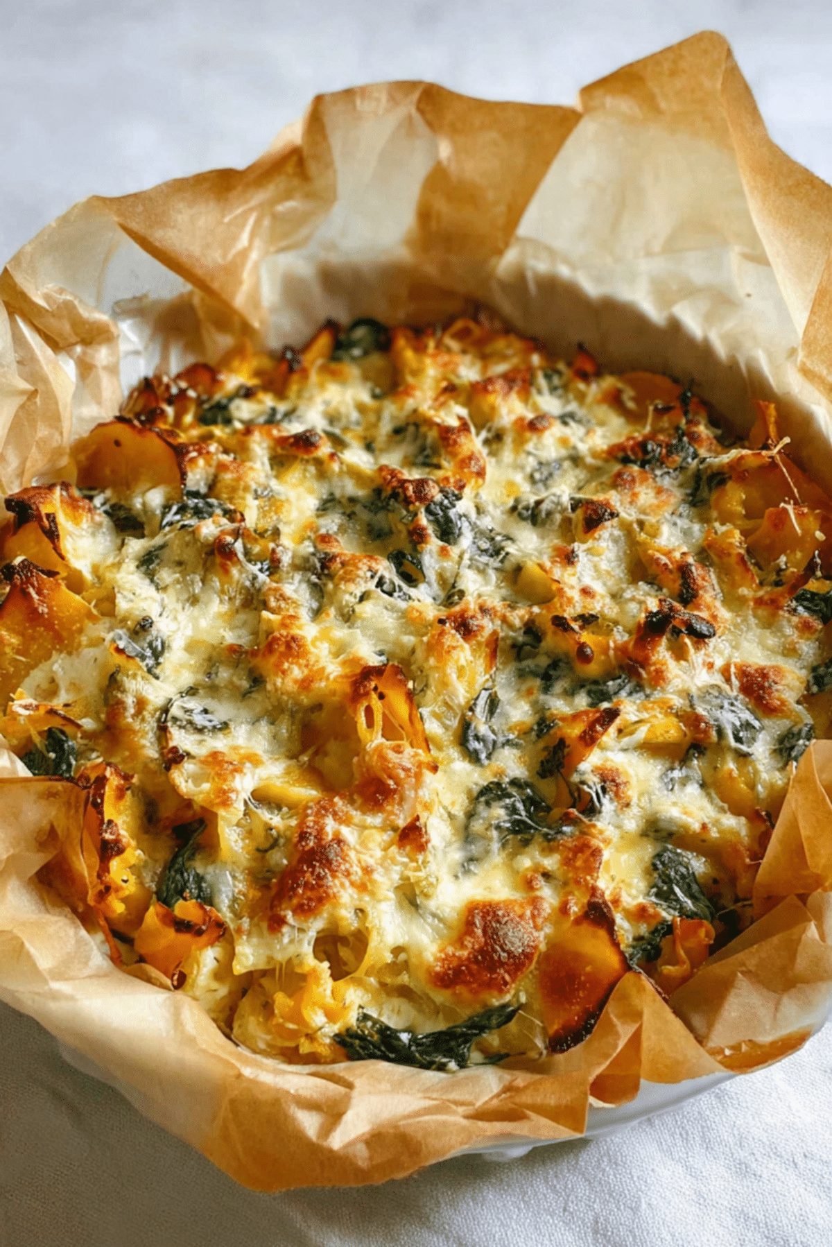 Winter Squash and Spinach Pasta Bake