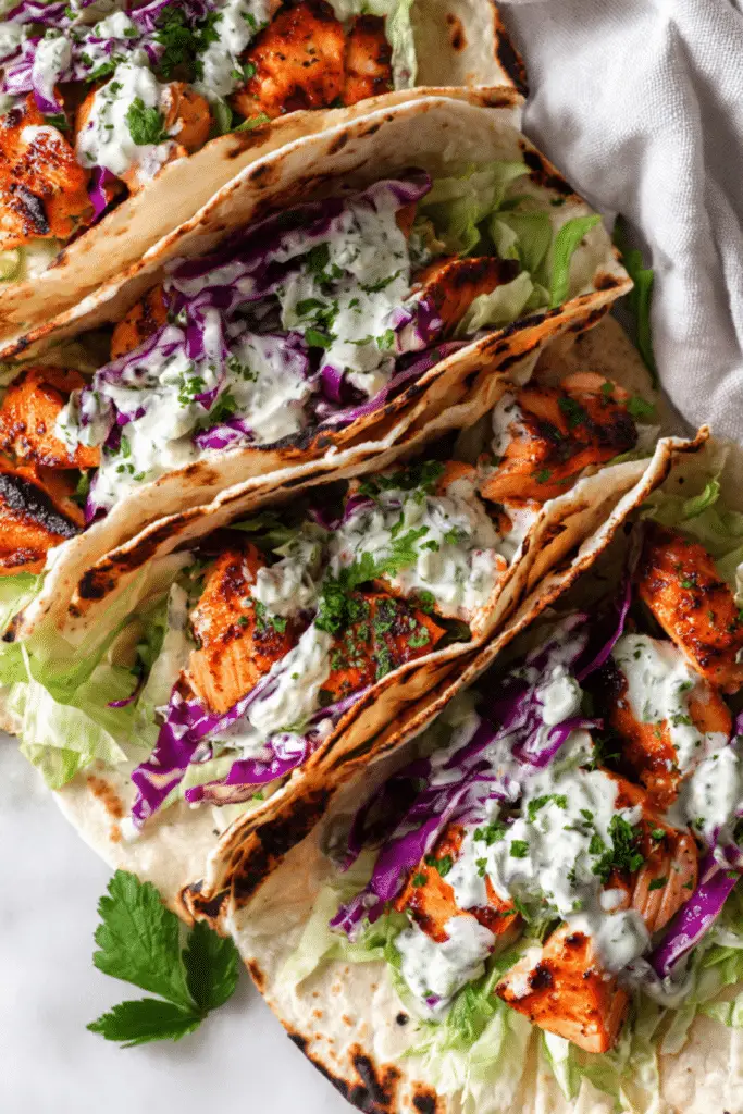Salmon Caesar Soft Tacos