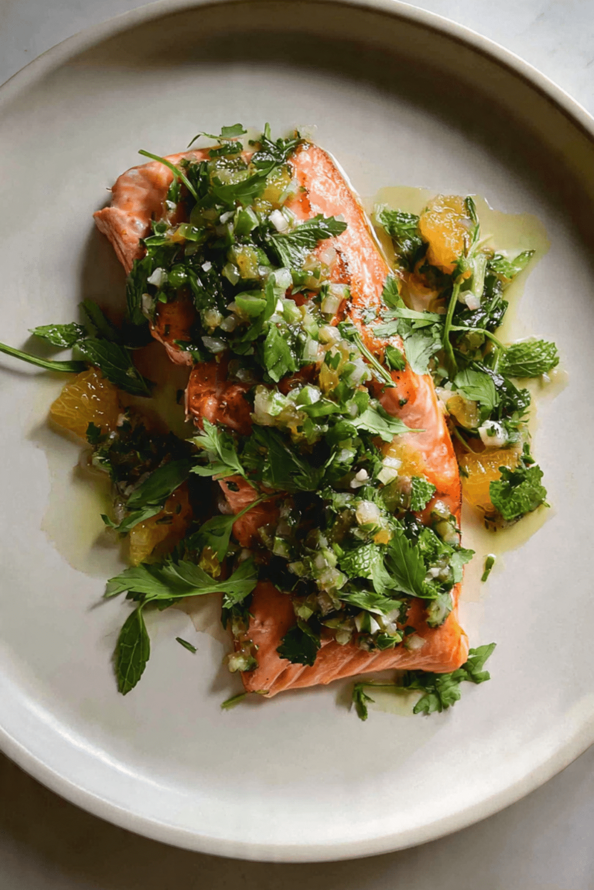 Slow Roasted Salmon with Citrus Salsa Verde