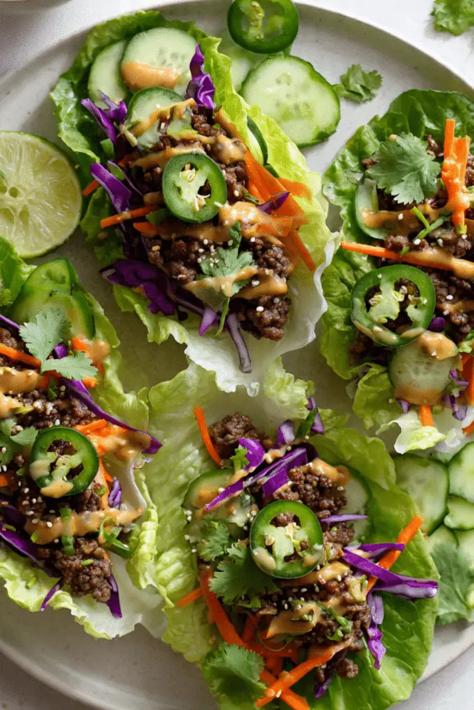 Steak Lettuce Wraps with Spicy Cashew Sauce