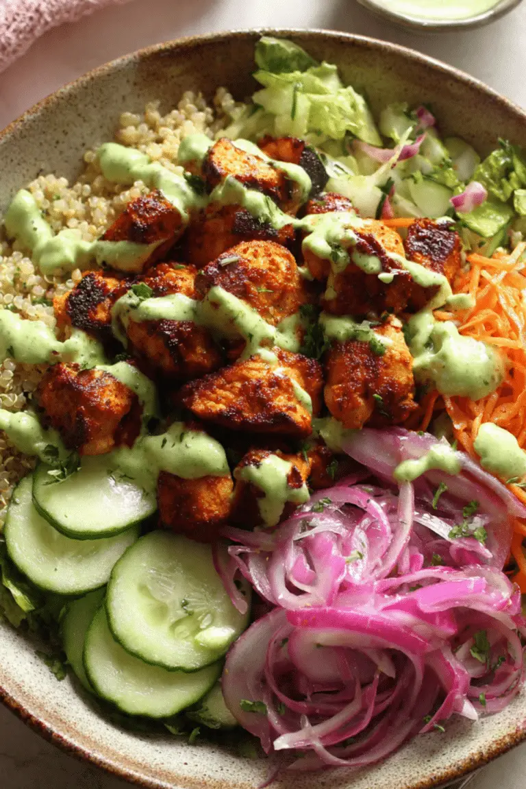 Crispy Chicken Tikka Bowls with Mint Sauce
