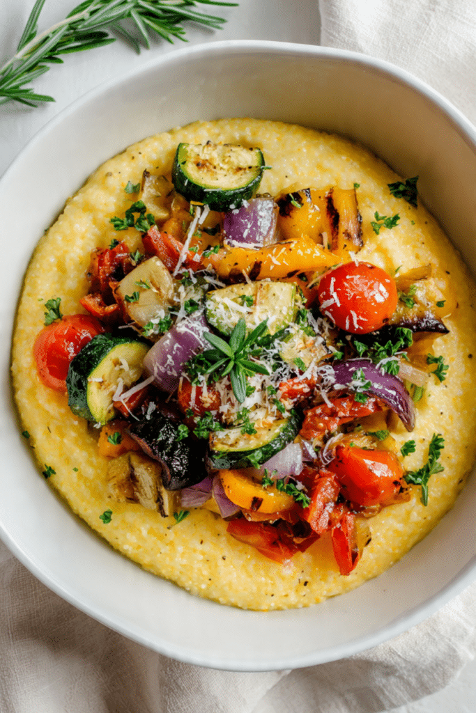 Delicious Creamy Polenta with Roasted Veggies