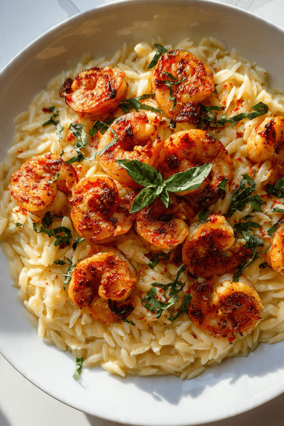 Spicy Southern Style Shrimp with Lemon Basil Orzo