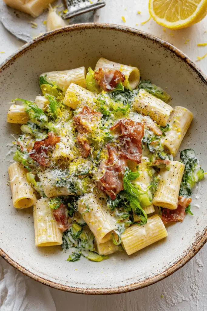 Creamy Bacon & Sprout Pasta
