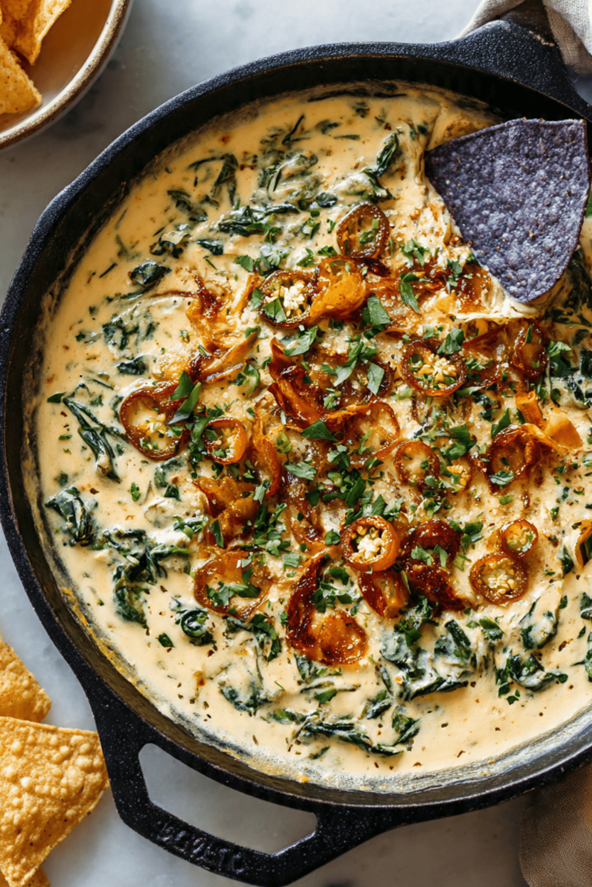 Spinach Queso with Crispy Jalapeños
