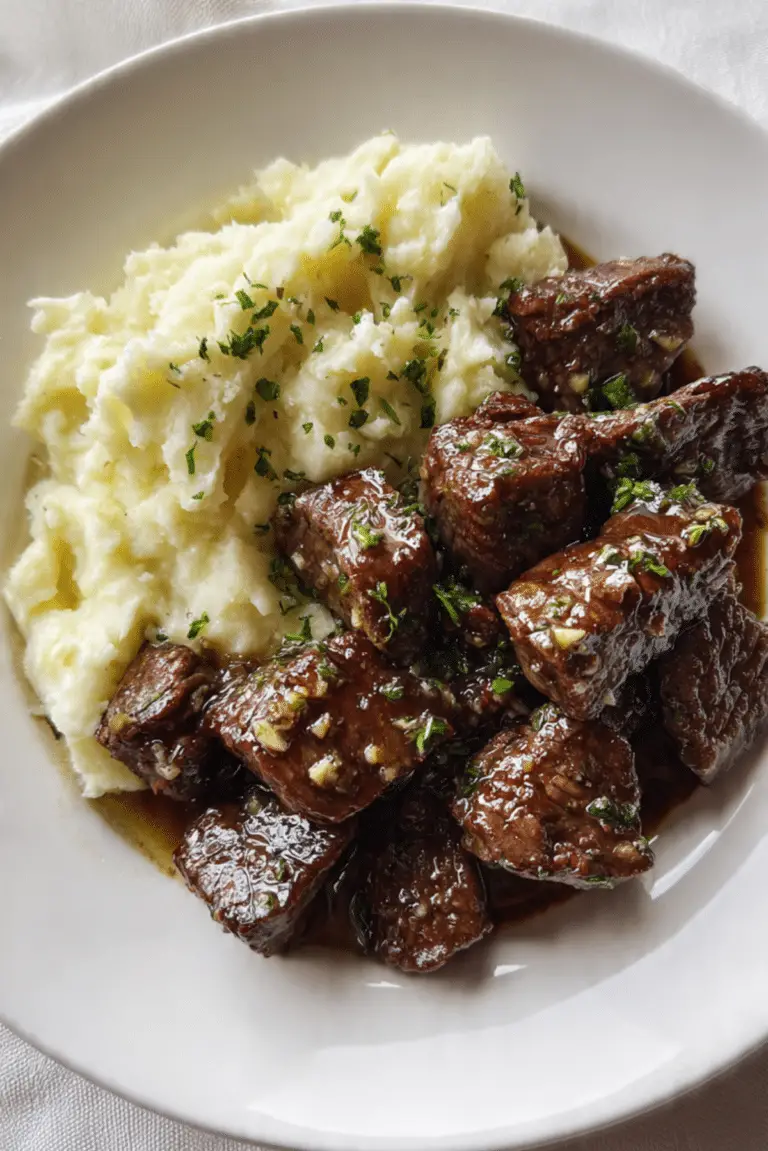 Steak Tips with Garlic Butter & Creamy Mashed Potatoes