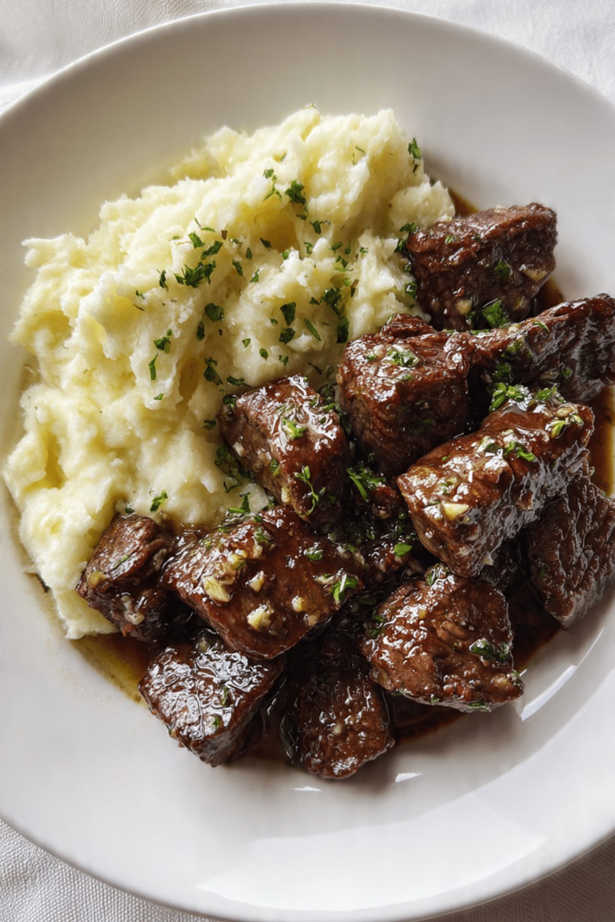 Steak Tips with Garlic Butter & Creamy Mashed Potatoes