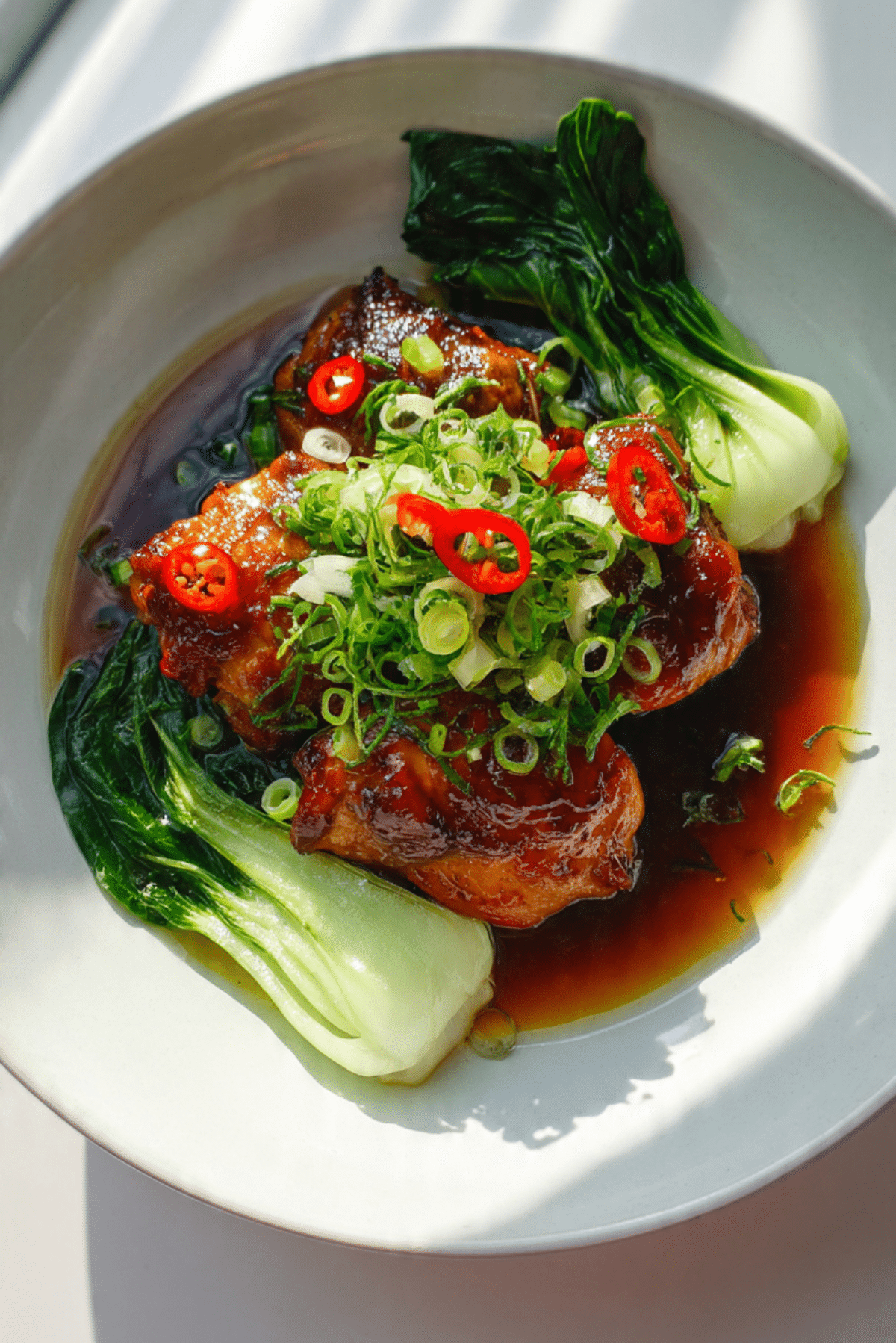 Caramelised Soy Chicken with Garlic Ginger Broth