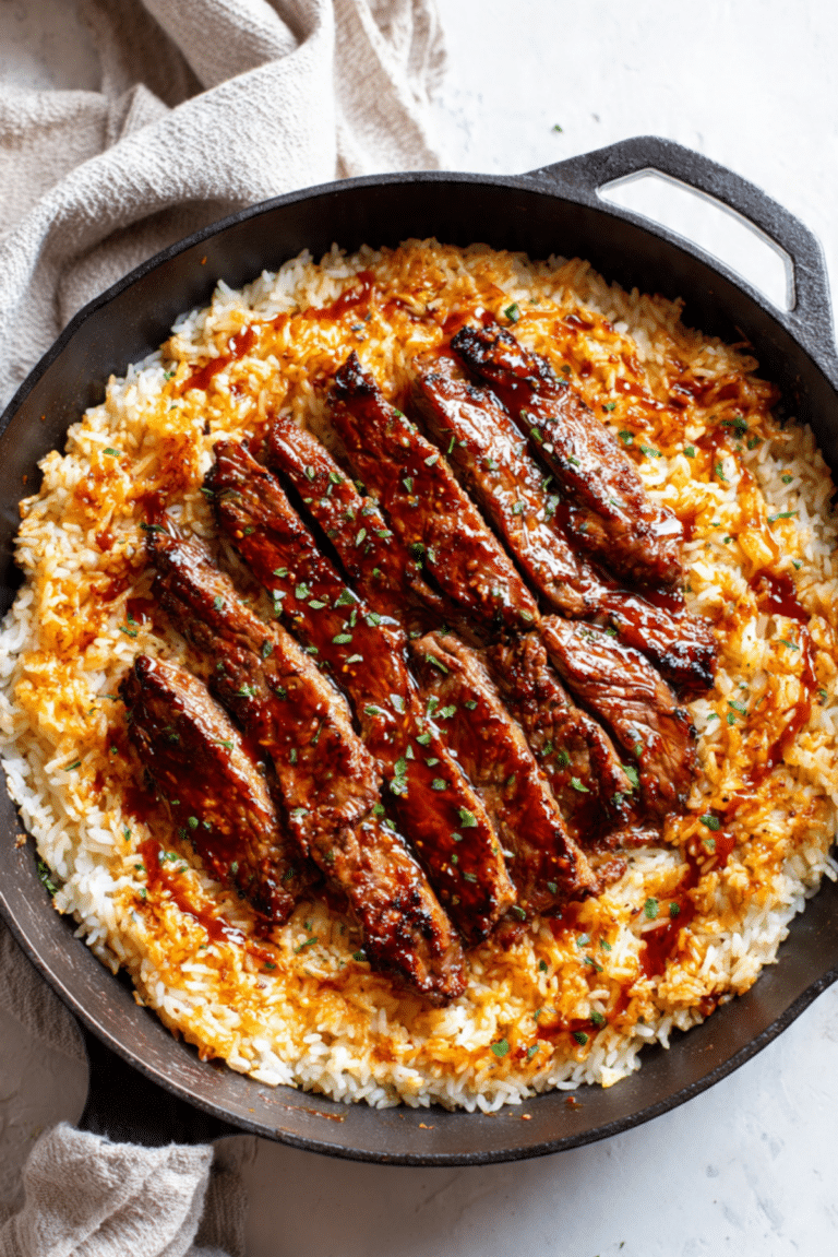 One-Skillet Creamy Honey BBQ Steak Rice