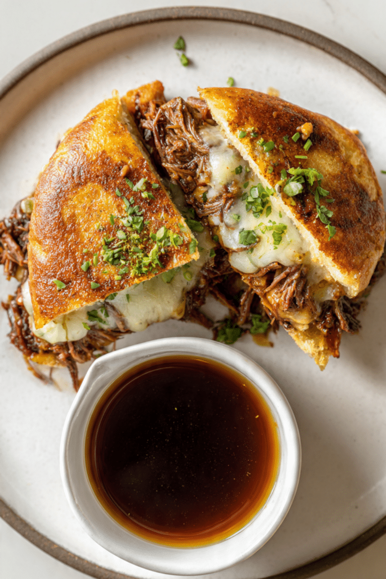 Birria Beef Sandwich with Consommé