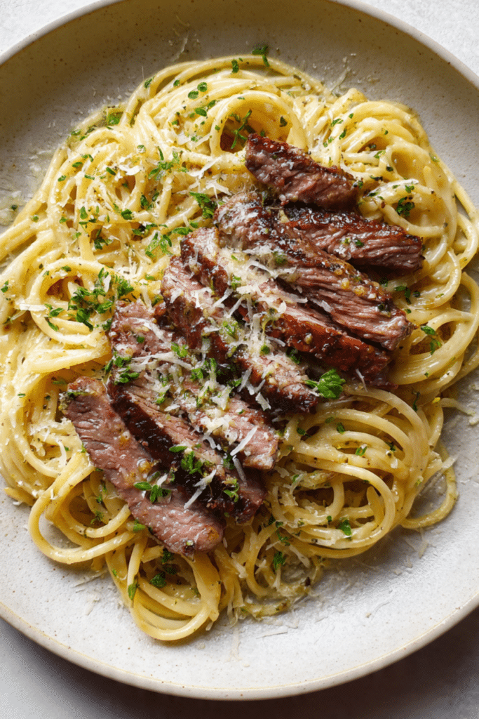 Creamy Garlic Butter Steak & Pasta