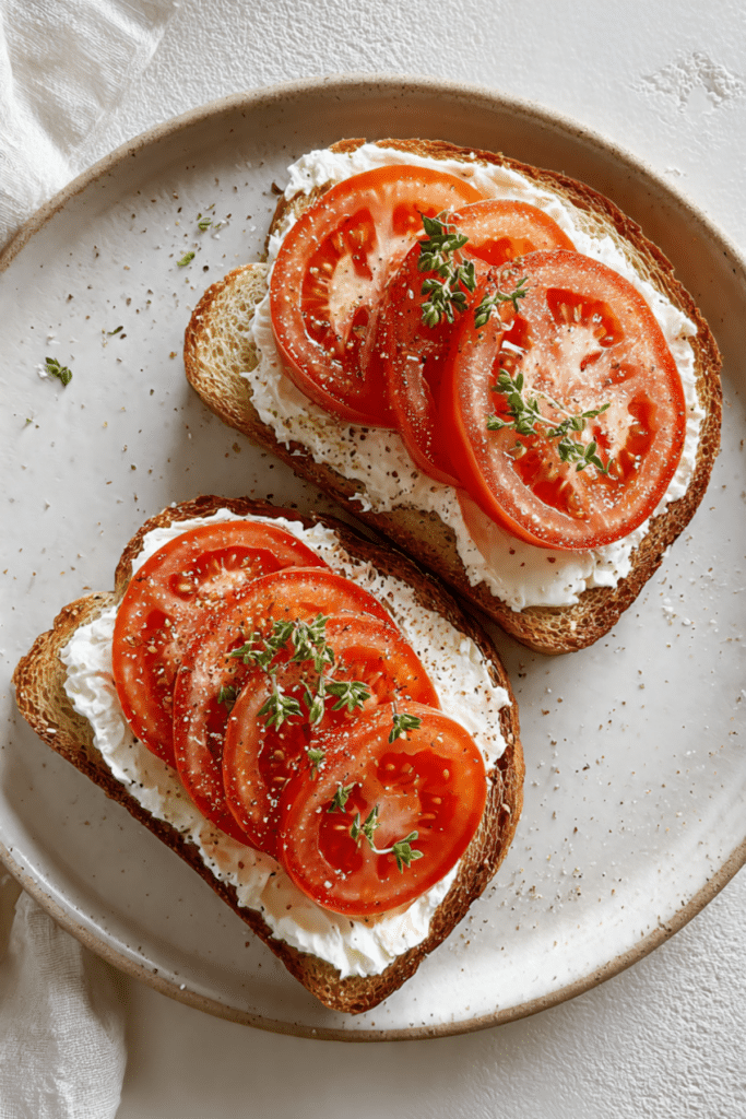 Tomato and Creamy Cottage Cheese Toast