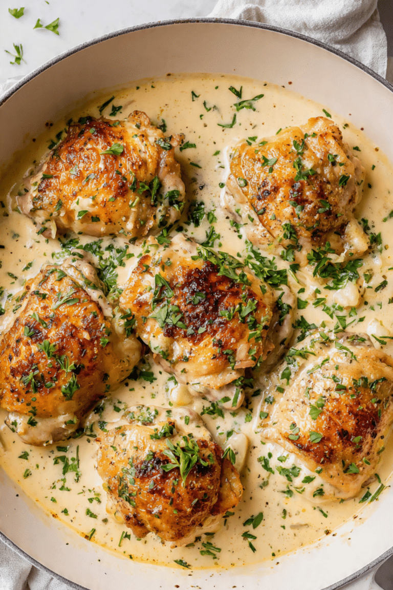 Bobby Flay Chicken Thighs with Creamy Garlic Sauce Recipe