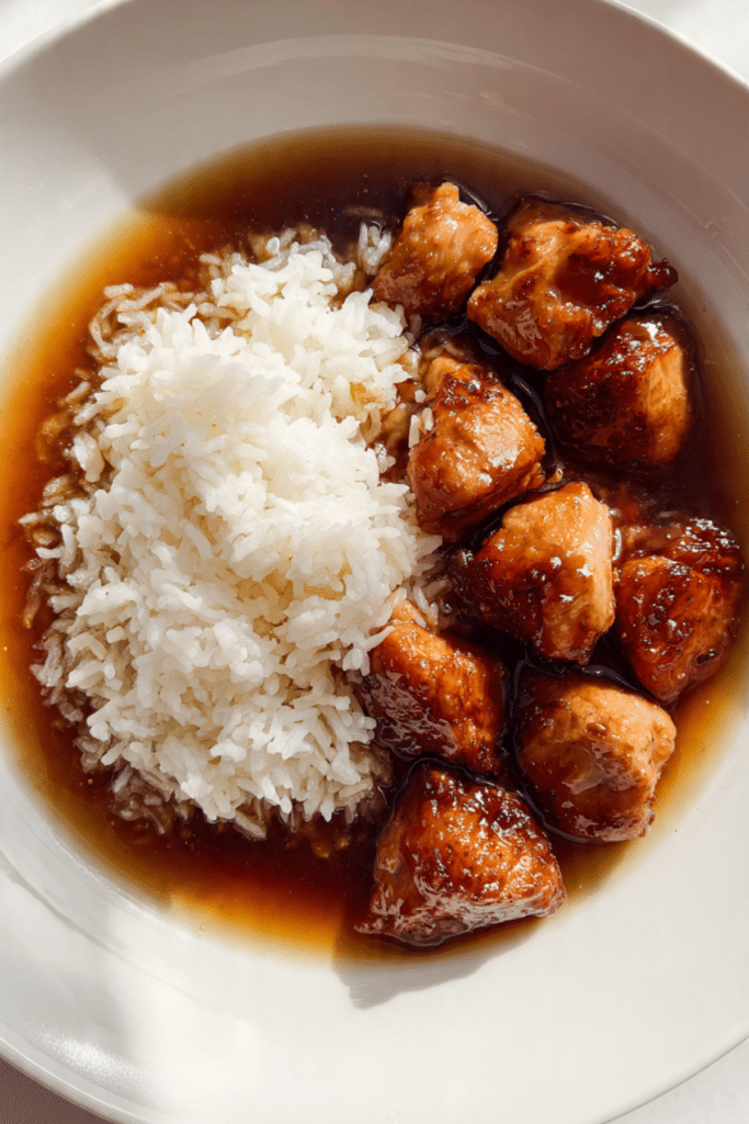 Caramelised Soy Chicken in Garlic Ginger Broth with Rice