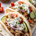 Crockpot Greek Chicken Pitas with Tzatziki