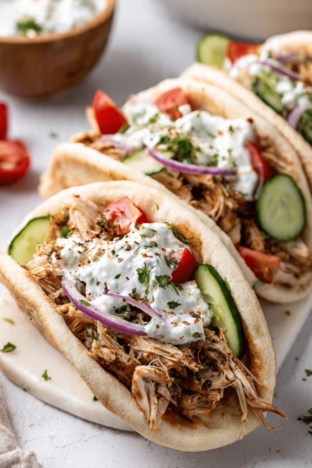Crockpot Greek Chicken Pitas with Tzatziki