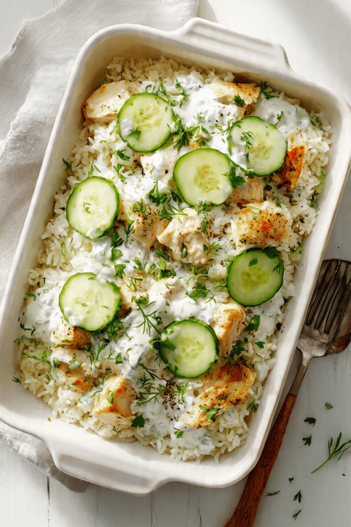 Easy Chicken Tzatziki Rice Casserole