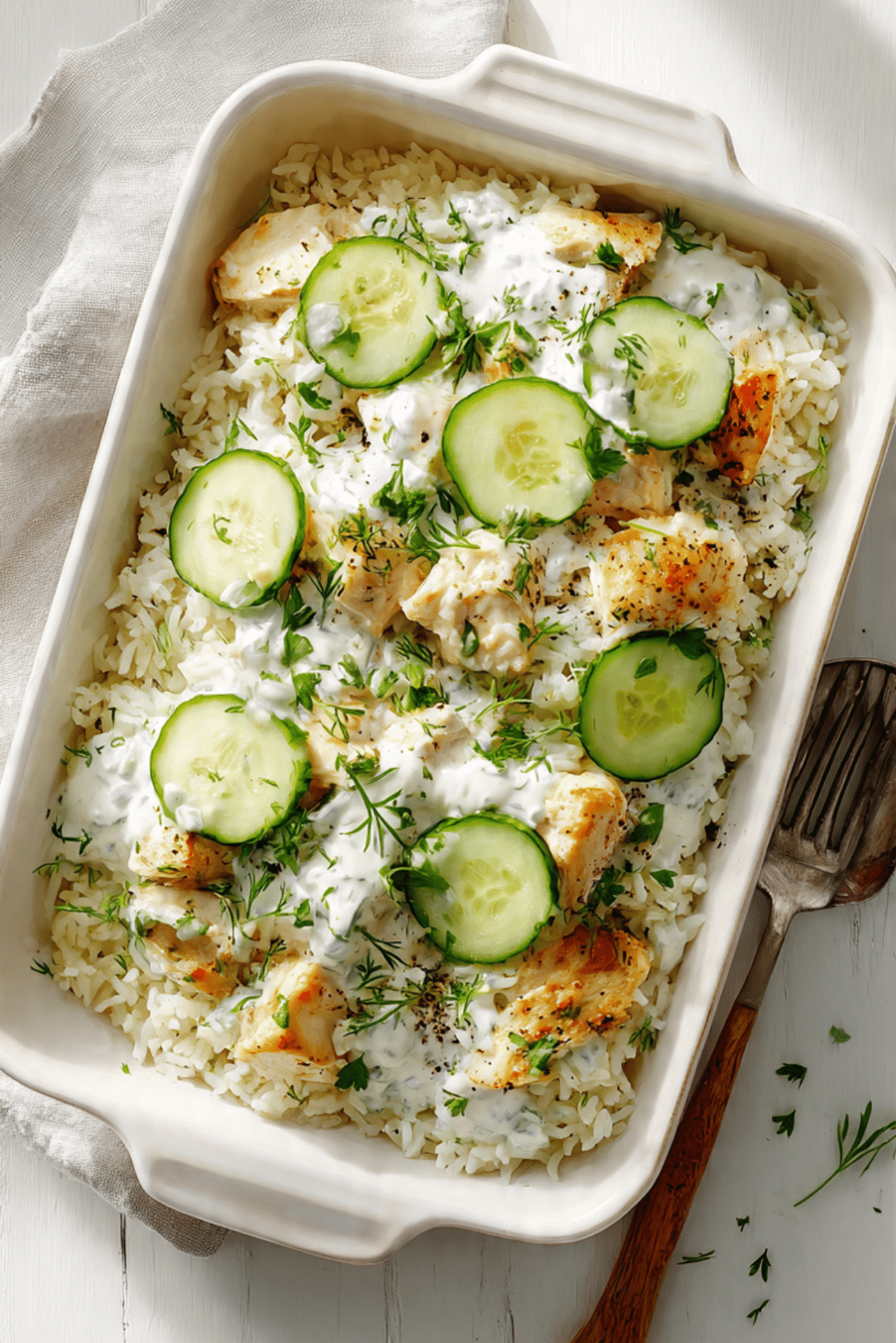 Easy Chicken Tzatziki Rice Casserole