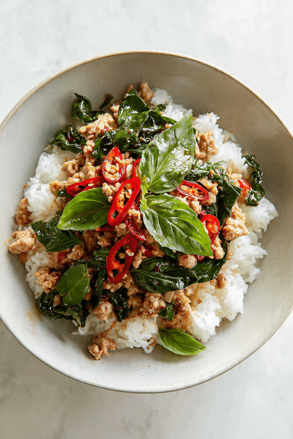 Thai Basil Chicken Rice Bowl