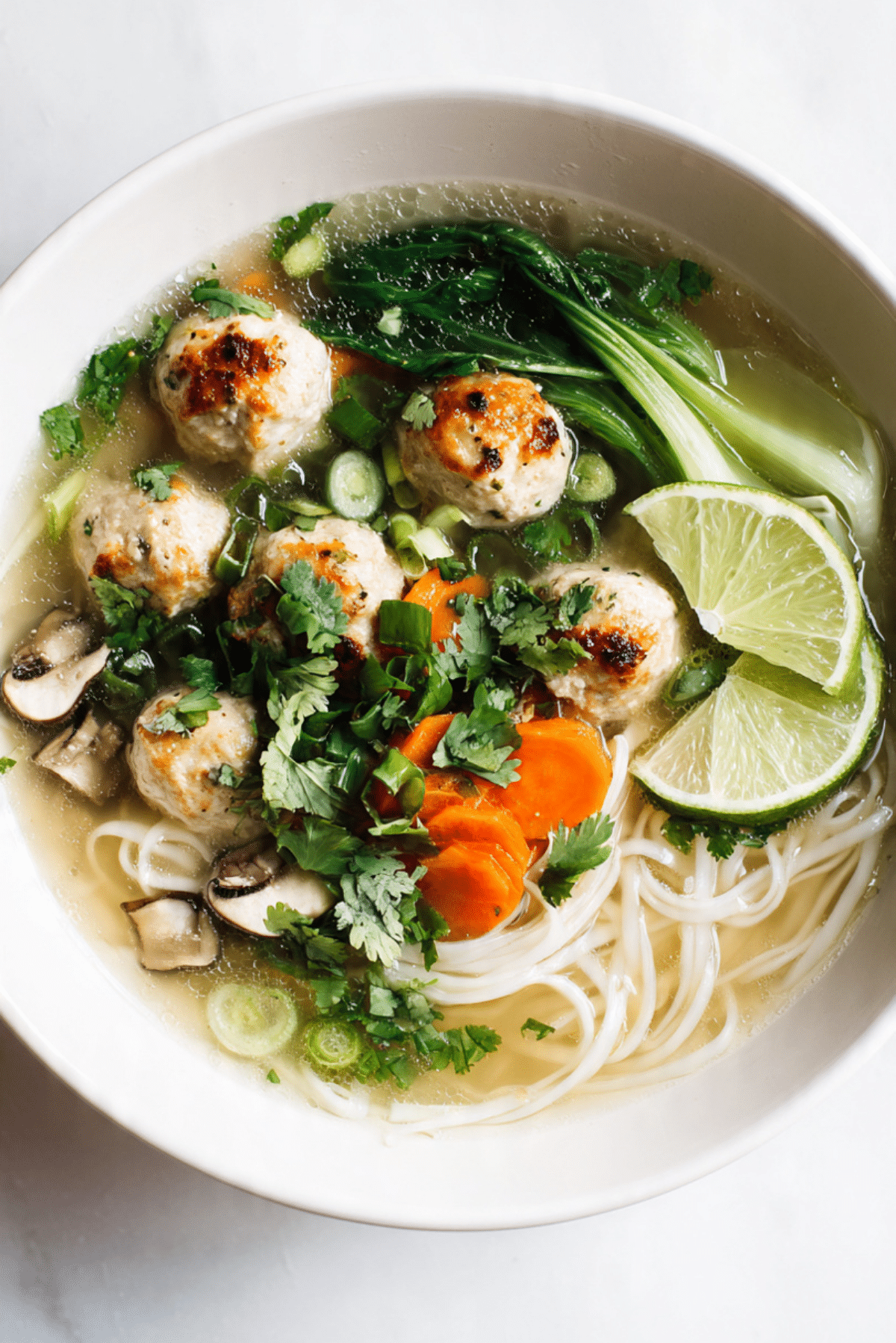 Thai-Style Chicken Meatball Noodle Soup