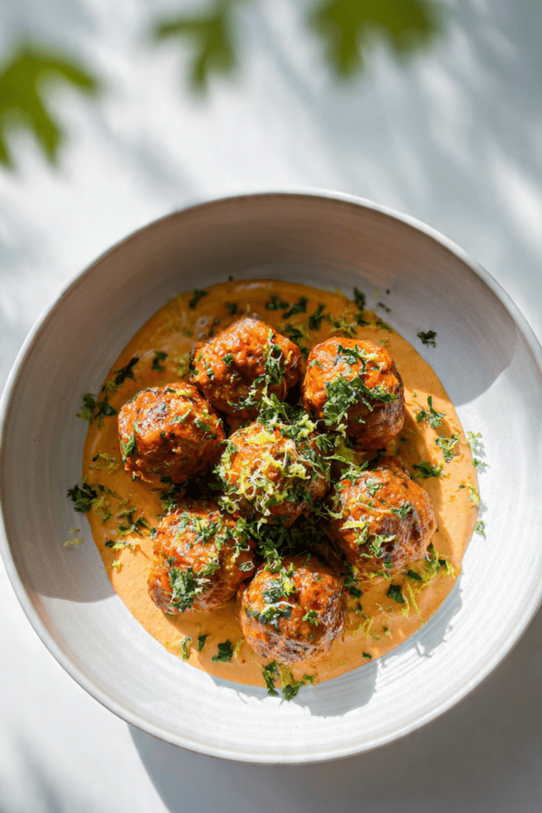 Lime Beef & Harissa Meatballs in a Coconut Chickpea Sauce