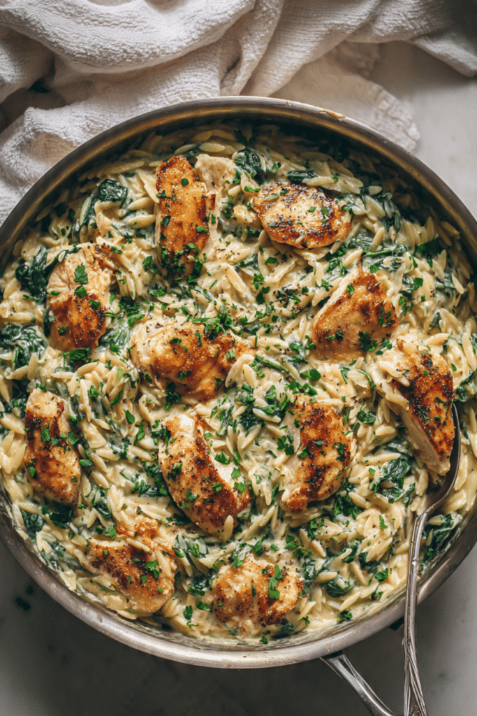 Creamy Spinach Chicken Orzo