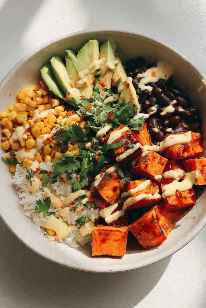 Mexican sweet potato hot honey bowl