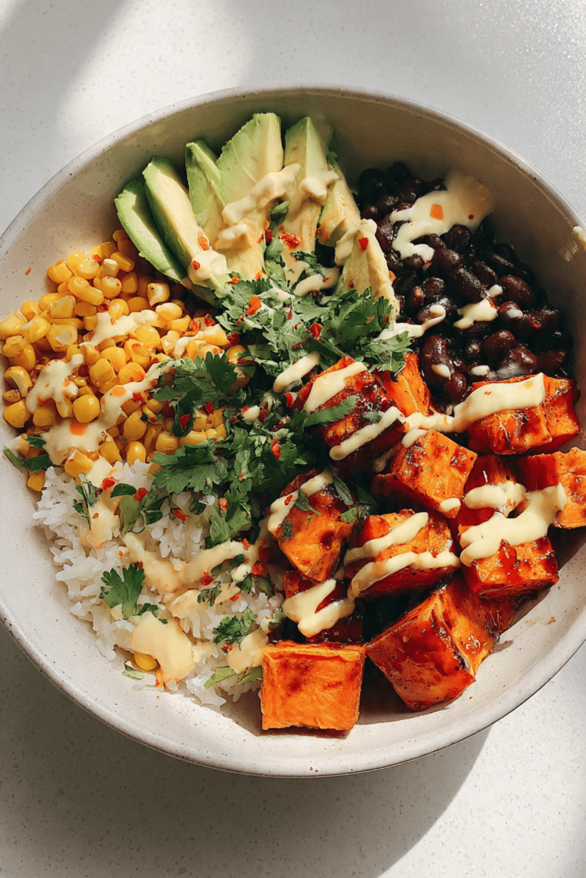 Mexican sweet potato hot honey bowl