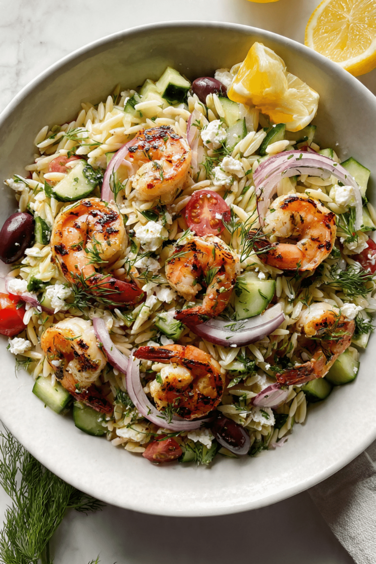 Greek-Style Lemony Grilled Shrimp Orzo Salad