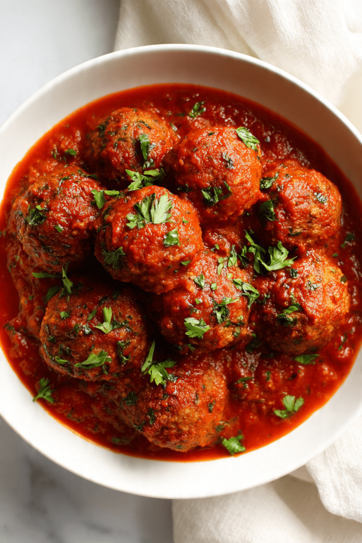 Healthier Chicken Meatballs In Marinara Sauce