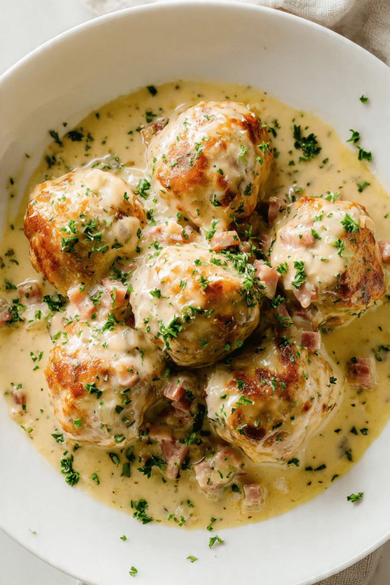 Chicken Cordon Bleu Meatballs (with Dijon Sauce)