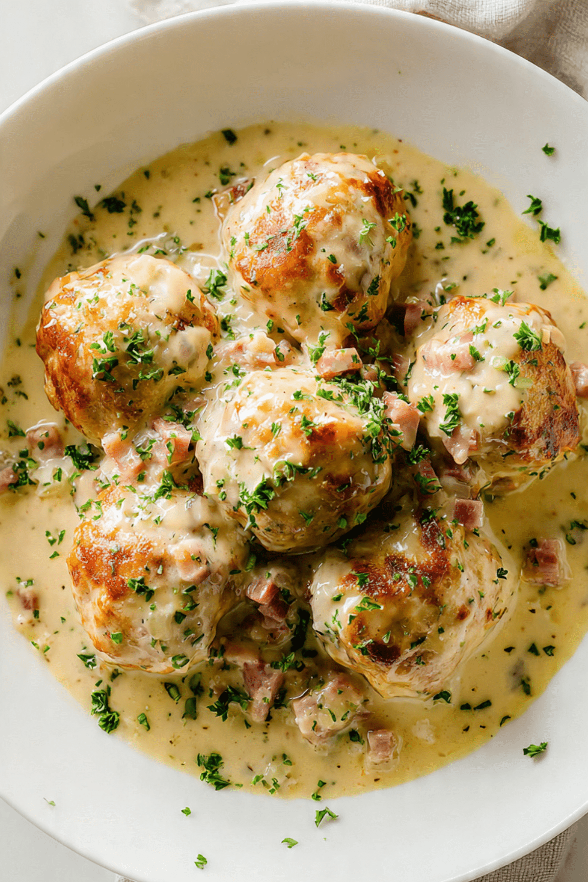 Chicken Cordon Bleu Meatballs (with Dijon Sauce)