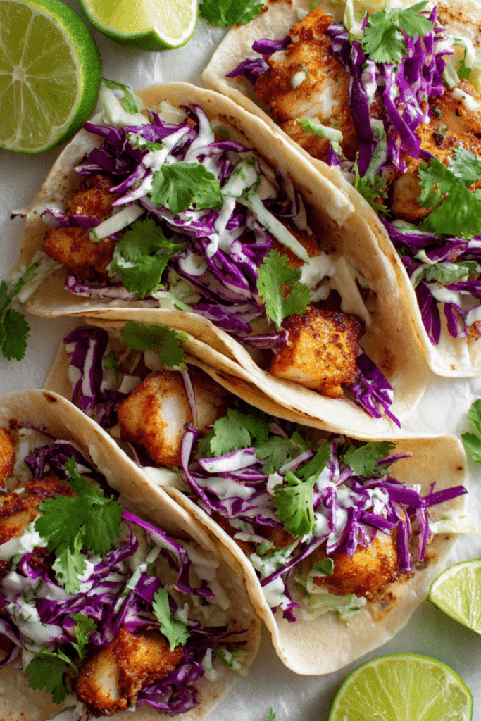 Air Fryer Fish Tacos + Cilantro Lime Slaw