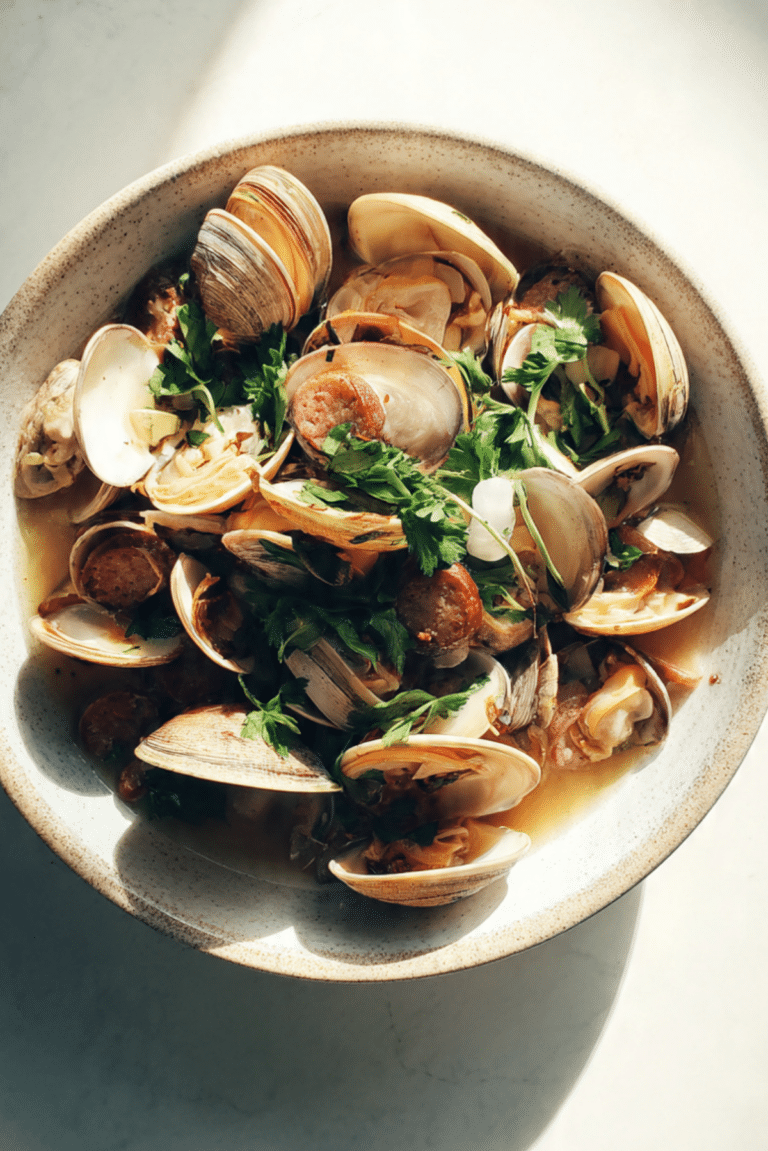 Sake-Steamed Clams with Chorizo