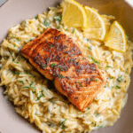 Creamy Garlic Orzo with Salmon