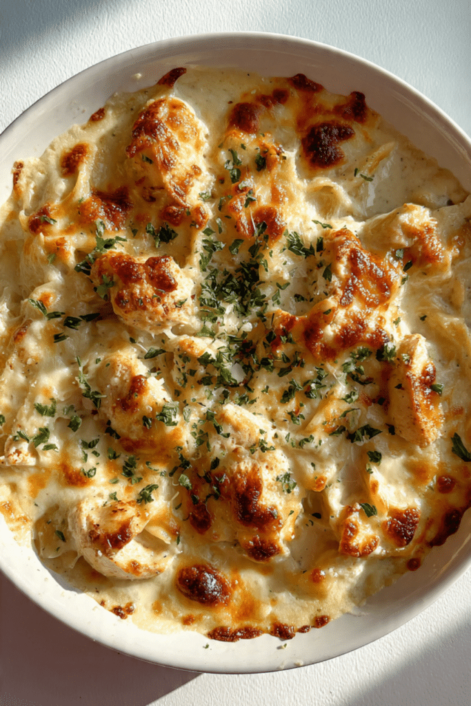Baked Chicken Alfredo Rotini Casserole